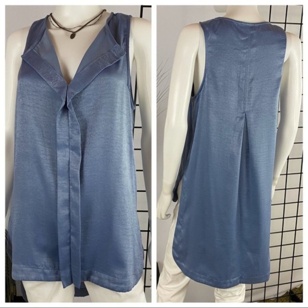 RO & DE for Nordstrom Blue Satin Sleeveless High Low Top M